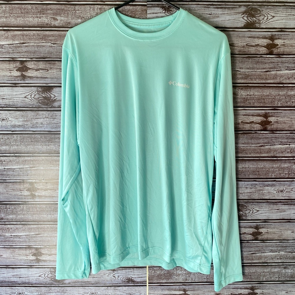 Columbia Men's Long-Sleeved Shirt Size Mint Green-Blue Logo‎